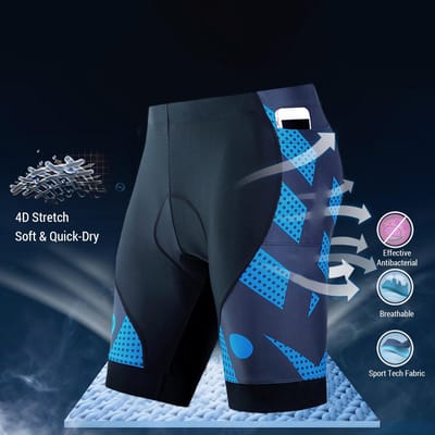 Short de cyclisme respirant pour homme, rembourré en 4D, résistant aux chocs, à séchage rapide XL bleu