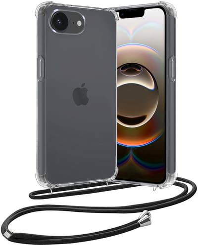 Hoes - Geschikt voor Apple iPhone 16e - Met Koord - Shock Proof - Siliconen Case - Back Cover - Telefoonkoord - Telefoon Hoesje Shockproof - Telefoonketting - Transparant