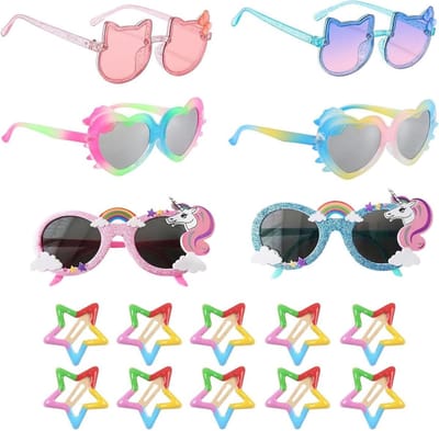 6 stuks kinderglazen en 10 sterhaarspelden, schattige cartoonaccessoires voor kinderen, kleurrijke modeaccessoires, perfect voor feesten en dagelijkse outfits
