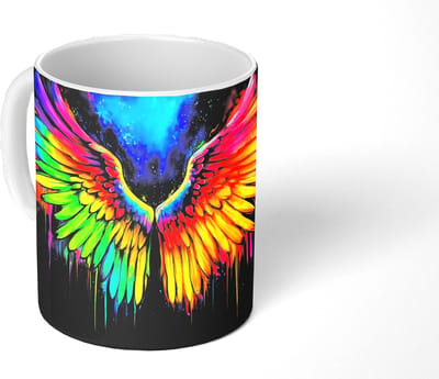 Mok - Koffiemok - Regenboogkleuren - Vleugels - Magisch - Mokken - 350 ML - Beker - Koffiemokken - Theemok