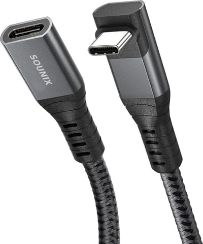 Sounix USB C 3.2 Verlengkabel - USB C kabel (20bps) - 100-240W snel opladen - Ondersteuning voor 4K60Hz - 1 Meter - Gecertificeerd - Zwart L Shape