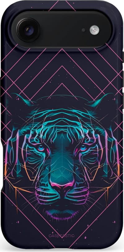 Casetastic hoesje geschikt voor Apple iPhone Air - MagSafe - Dubbellaagse bescherming - Neon Tijger - Fashion Case - Donkerblauw Roze Turquoise