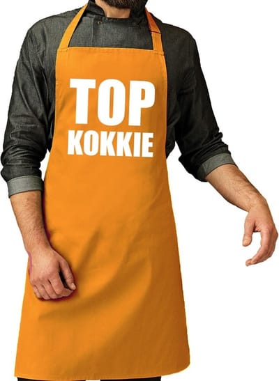 Top kokkie barbeque schort / keukenschort oker geel voor heren - bbq schorten