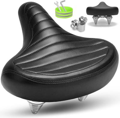 Famanu - Breed fietszadel met dubbele vering, traagschuim comfort – Zwart