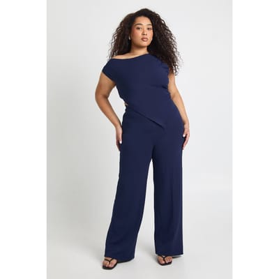 boohoo Dames Plus Asymmetrische Top & Broek Co-ord | Marineblauw | Maat: 50