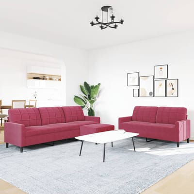 vidaXL - 3-delige - Loungeset - met - kussens - fluweel - wijnrood