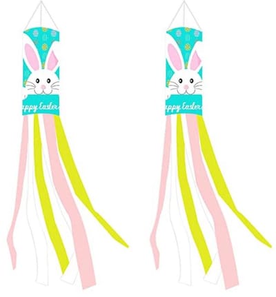 Geluode Easter Bunny Windsock Flag, 2pcs Happy Easter Egg Rabbit Green Outdoor Spring Wind Sock Hanging Decoration - ShopVlot