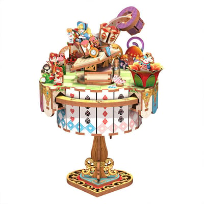 Tonecheer Alice's Tea Party - Bouwpakket - Modelbouw - 13,7 x 13,2 x 20,9 cm - Houten 3D Puzzel - DIY Muziekdoos - Bouwset - Modelbouwpakketten - Knutselen voor Volwassenen - Knutselpakket - Mini Muziekbox