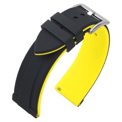 Silicone Rubberen Horlogeband - Makkelijk Zelf te Monteren - Zwart Geel 20mm