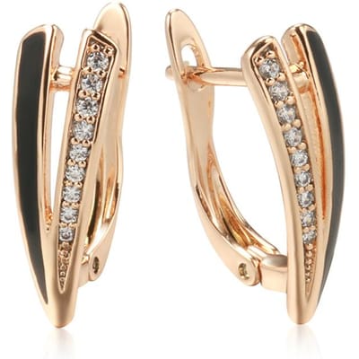 Boucles d'oreilles pendantes mode pour femmes Or Rose Géométrie Émail Noir Zircon Naturel Boucles d'oreilles Haute Qualité Bijoux Quotidien beige
