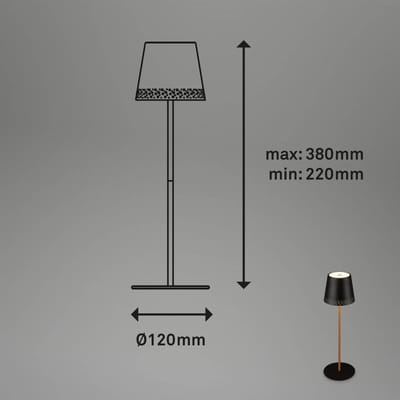 B.K.Licht Kiki - Tafellamp oplaadbaar - snoerloze lamp - dimbaar - voor buiten en binnen - USB-C - in hoogte verstelbaar - Ø12cm - zwart / hout