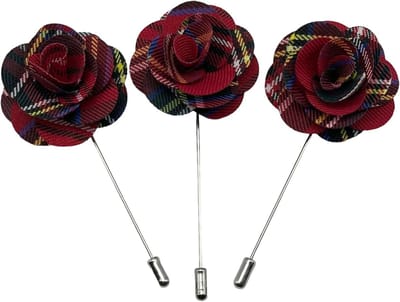 Handgemaakte 3-delige Rode Tartan Bloem Corsage, Schotse Geschenken, Vintage Festival Accessoires voor Make-up en Feestjes