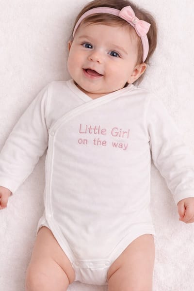 Omslag Romper Baby – Little girl on the way…– Zwangerschap Aankondiging meisje – Geborduurd – Newborn Cadeau – Unisex babykleding - omslagromper - 100% katoen - baby aankondiging - originele zwangerschaps reveal
