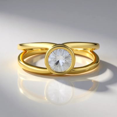 Cavill - Zilveren ring met vergulde 925 sterling zilver - 1,01 ct ronde briljant geslepen Cambodjaanse zirkoon - Luxe dames ring met open design
