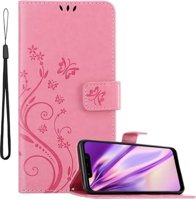 Cadorabo Hoesje geschikt voor Xiaomi Pocophone F1 in BLOEMEN ROZE - Beschermhoes in bloemmotief met magnetische sluiting, standfunctie en kaartsleuven Book Case Cover Etui