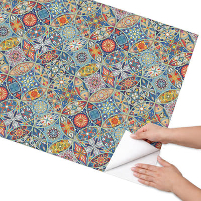 Coloray Meubel Wrap Folie - Blauw Meubelfolie - 75x150 cm - Meubelfolie Zelfklevend Kleurrijk mozaïek - Wrapfolie Keuken - oosters Meubelfolie - Decoratiefolie - Tafeldecoratie - Achtergronden en patronen