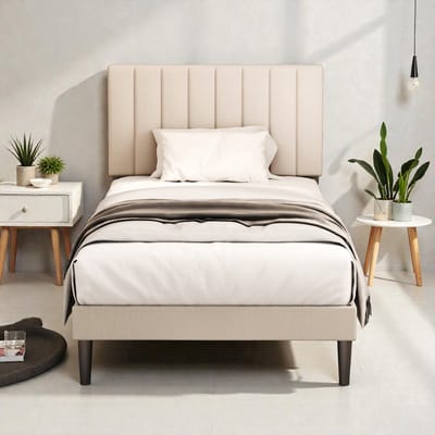 KUTAS Gestoffeerd Bedframe 90x200 cm - met Verticale Strepen - Bedframe met Lattenbodem - Grote Opbergruimte 17 cm - Eenpersoonsbed - Stevig Metalen Frame - Zonder Matras - Draagkracht 260 kg - Grijs