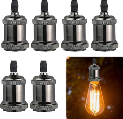 Allecto - E27 Vintage Lamp Socket Set - 6 Stuks - Aluminium - Zwart - Edison Lamp Houder - Geschikt voor Pendel- en Wandlampen