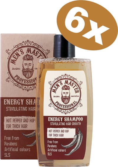 Men's Master Energy Shampoo Mannen Voordeelverpakking – Stimuleert Haargroei & Voorkomt Haarverlies – 6 x 260ml