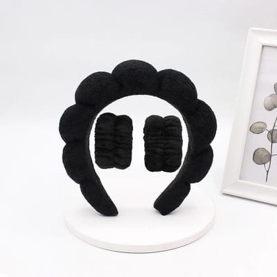 Without Lemon - Waterabsorberende Haarband - Pols Wasband - Spons/badstofmateriaal - Zacht - Make-up, gezichtsreiniging en gezichtsverzorging - Facial Masker - Spa - Kleur: Zwart