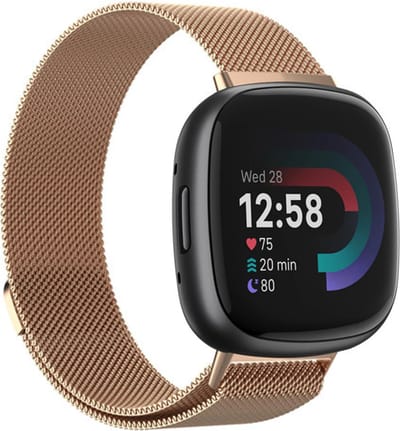 Strap-it Smartwatch bandje - Milanees bandje - geschikt voor Fitbit Versa 4 / Fitbit Sense 2 - rosé goud - Maat: Maat L