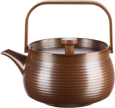 ASA Selection Japandi-theepot met houten handvat, theepot, porselein, bruin, 600 ml, 23371238