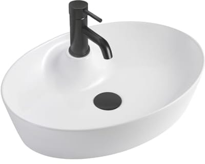Ovale wasbak 55 cm - keramische opzetwastafel met nano-coating, moderne badkameraccessoire