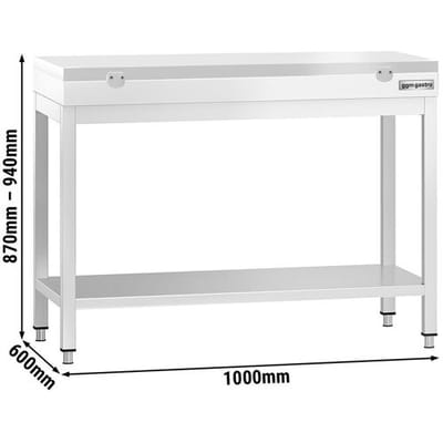 GGM Gastro Edelstahl Arbeitstisch PREMIUM - 1000x600mm - mit Grundboden - inkl. Schneideplatte Weiß