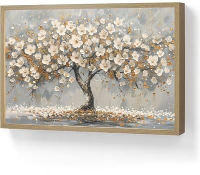 Wandlamp 60x40 cm - Oplaadbaar - Boom - Goud - Bloemen - Abstract - Kunst - Wandlampen binnen woonkamer - Slaapkamer lamp - Decoratieve nachtlamp - Vloerlamp draadloos