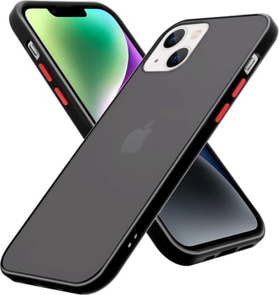 Cadorabo Hoesje geschikt voor Apple iPhone 14 PLUS in Mat Zwart - Rode Knopen - Hybride beschermhoes met TPU siliconen Case Cover binnenkant en matte plastic achterkant