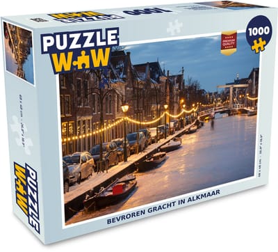 Puzzel Alkmaar - Gracht - Winter - Legpuzzel - Puzzel 1000 stukjes volwassenen