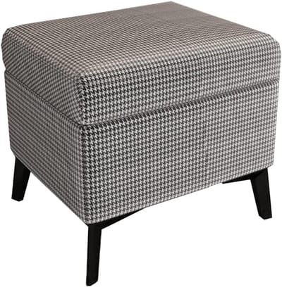 Voetenbank met opbergruimte - Zitkruk opberg - Woonkamer organiseren - Verstevigde houten poten - 40x40x42 cm - Geruite stijl