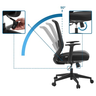 Bureaustoel / draaistoel SEDITO Zitting stof / rugleuning netstof zwart / zwart hjh OFFICE