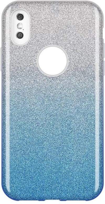 HB Hoesje Geschikt voor Apple iPhone X / XS - Glitter Back Cover - Blauw / Silver