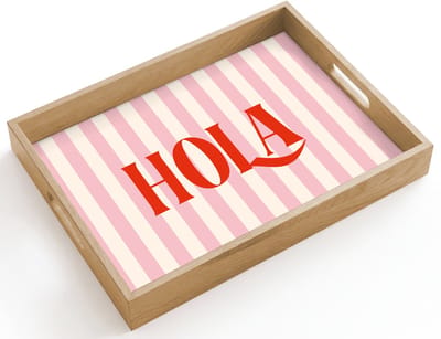 Dienblad hout 40x30 cm - Schootdienblad - Hola - Quote - Strepen - Pastel - Roze - Rood - Wit - Borrelplank rechthoek - Plateau dienbladen