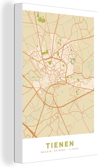 Canvas Schilderij Stadskaart - Tienen - Plattegrond - Kaart - Vintage - 20x30 cm - Wanddecoratie