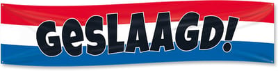 Geslaagd banner XXL - Rood/Wit/Blauw stijl - 180x40 cm - Diploma versiering