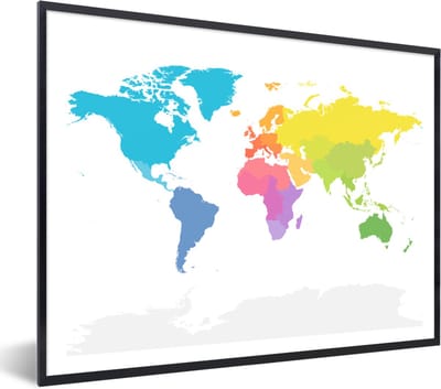 Poster in lijst - Fotolijst 80x60 cm - Posters - Wereldkaart - Regenboog - Wit - Posterlijst zwart - Decoratie - Wanddecoratie woonkamer - Muurdecoratie slaapkamer