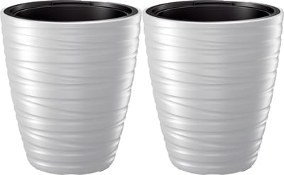 Prosperplast Plantenpot/bloempot Amazing - 2x - buiten/binnen - kunststof - wit - D37 x H42 cm - met binnenpot