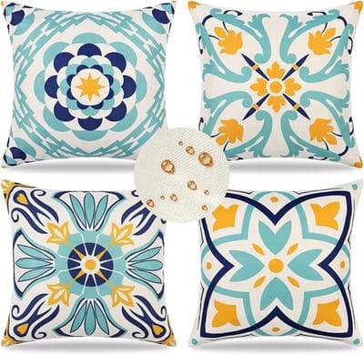 Waterdichte kussenslopen set van 4 - 45x45 cm - Bloemenprint - Geschikt voor buiten