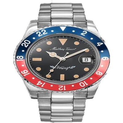 Mathey-Tissot Mathy Vintage Blauw en Rood Pepsi Bezel Zwarte Wijzerplaat Automatisch H900ATR Herenhorloge zwart