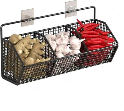 Hangende fruitmand van draad zonder boren - Ruimtebesparende fruitmand voor aan de muur - geschikt voor keukens - badkamers en voorraadkasten - Afmetingen 36 x 11 x 15 cm