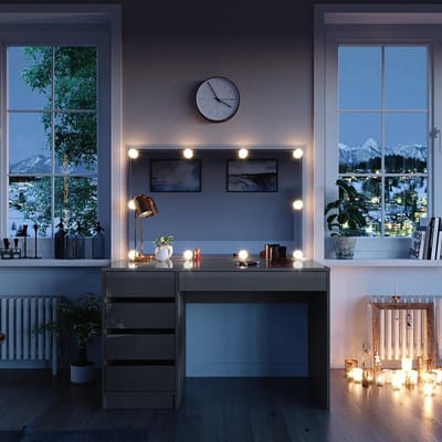 Stijlvolle Make-uptafel met Spiegel en LED Verlichting - Grijs Hoogglans 120 x 55 cm