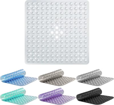 Antislip vierkante douchemat 53 x 53 cm - Machinewasbare badmat met sterke grip en afvoergaten