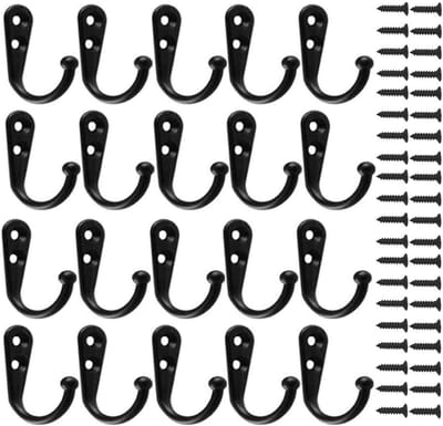 Solidchoice - Dailygoody - Grote Kaphaken - Haakhangers voor Muur - Zwart - Stevig en Duurzaam - Ideaal voor Slaapkamer en Badkamer - Inclusief Schroeven