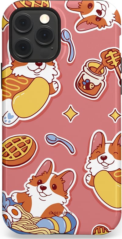 Casetastic Hoesje Geschikt voor Apple iPhone 12/12 Pro Magsafe - Stijlvolle Beschermende Duo-layer Case - Corgi snacks