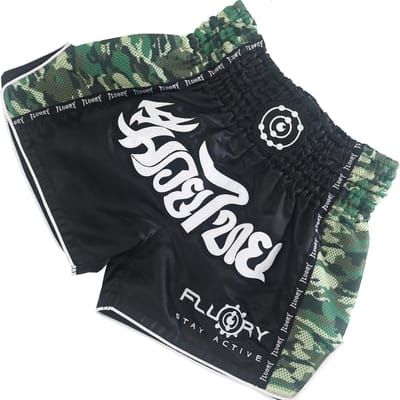 Fluory Kickboks Broekje Muay Thai Short Zwart Camo Groen - XS