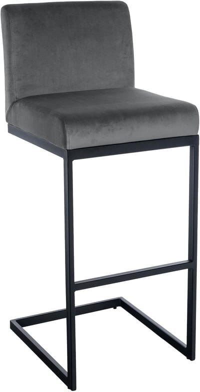 CLP Hopewell Barkruk - met rugleuning - met voetensteun - met zwart metalen frame - Fluweel - Velvet - donkergrijs/zwart