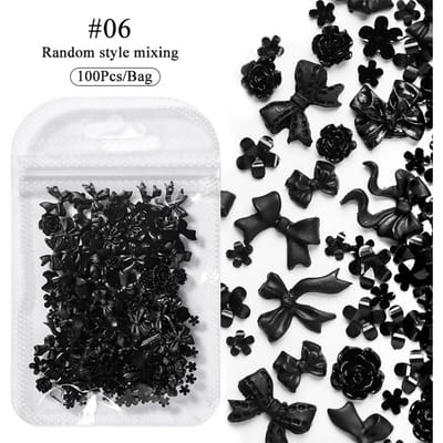 100 stks Gemengde Hars Nail Art Charms Kawaii Kleurrijke Bloem Strik Strass Sieraden DIY Nageldecoratie