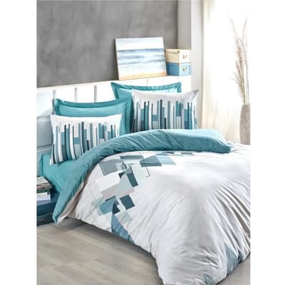 Beddengoed set - 1 dekbedovertrek 220 x 240 cm + 2 kussenslopen 60 x 60 cm - 100% renforcé katoen - Groen wit